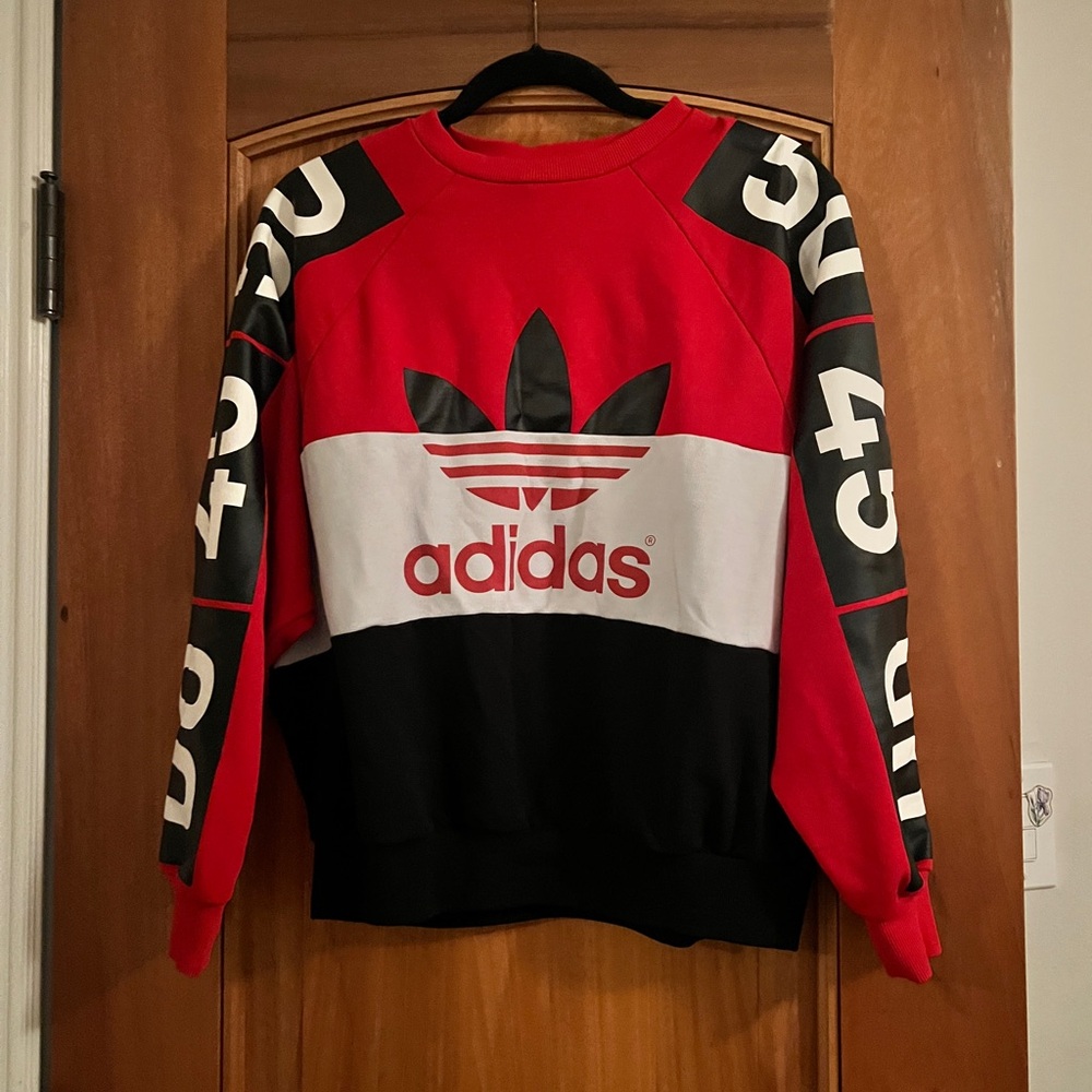 Adidas Red, Black, and White Crewneck